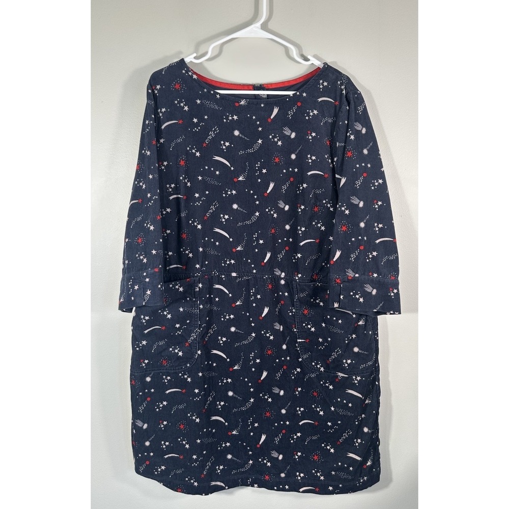 Boden Dress Womens 14 Blue Corduroy Stars‎ Celestial Shift Pockets